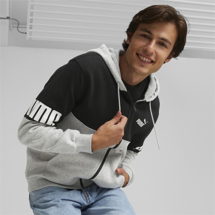 Hanorac pentru bărbați Puma Power Colorblock Full-Zip Hoodie Fl Light Gray Heather M