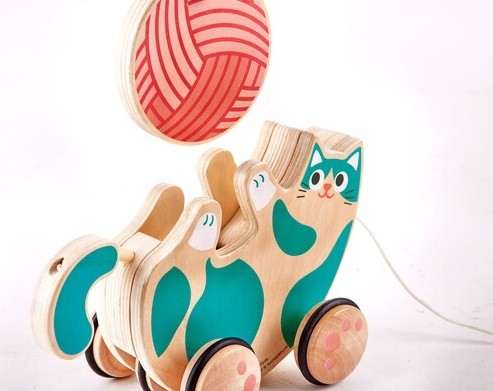 Jucarie de impins si tras Hape Roll & Rattle Kitten (E0366)