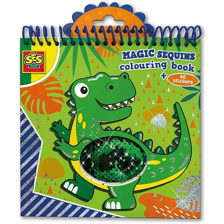 Carte de colorat pentru copii Ses Magic Sequins Colouring Book Dino (00116S)