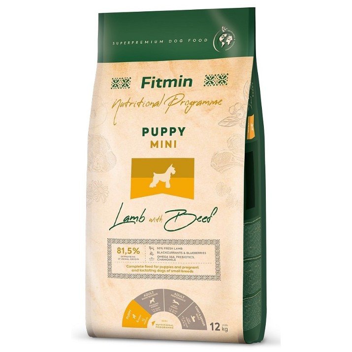 Hrană uscată pentru câini Fitmin Puppy Mini Lamb & Beef 12kg