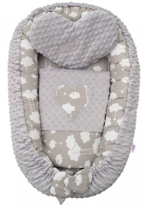 Cuib pentru bebelúș New Baby Minky Clouds Grey (42796)
