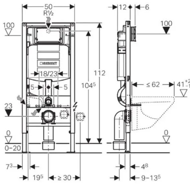 Rezervor WC îngropat cu cadru Geberit Duofix Sigma 111.300.00.5