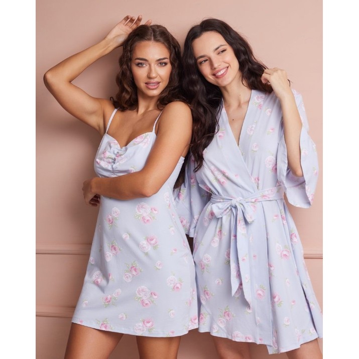 Банный халат Ajoure T5149 Mavi/Print Flowers M