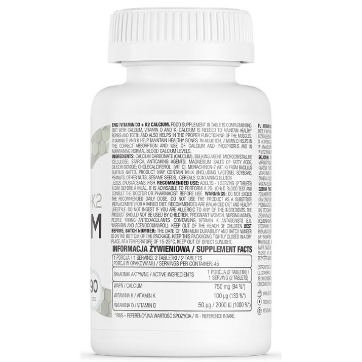 Витамины Ostrovit Vitamin D3+K2+Calcium 90tab