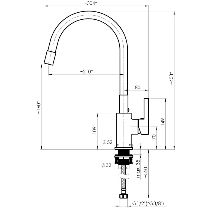 Смеситель для кухни Rubineta Flexy-33 BK2 (FL300668)