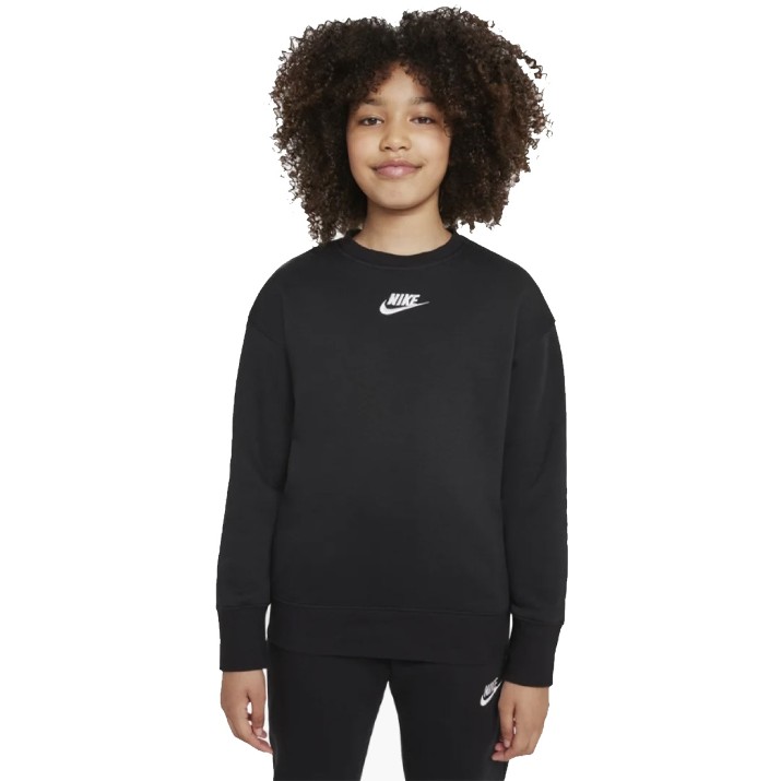 Детская толстовка Nike G Nsw Club Flc Bf Crew Lbr Black/White, s.M