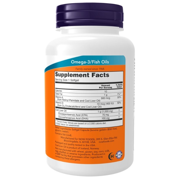 Жирные кислоты NOW Cod Liver Oil 1000mg 90cap