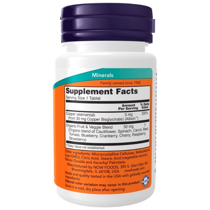 Supliment alimentar NOW Copper Glycinate 3mg 120tab