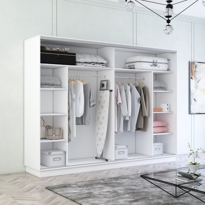 Dulap cu uşi glisante Mobildor-Lux Fox Chipboard/Mirror 300x240 White (fox7549)