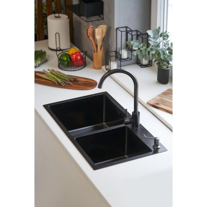 Кухонная мойка cо смесителем и дозатором Fabiano 78x43 18mm Black