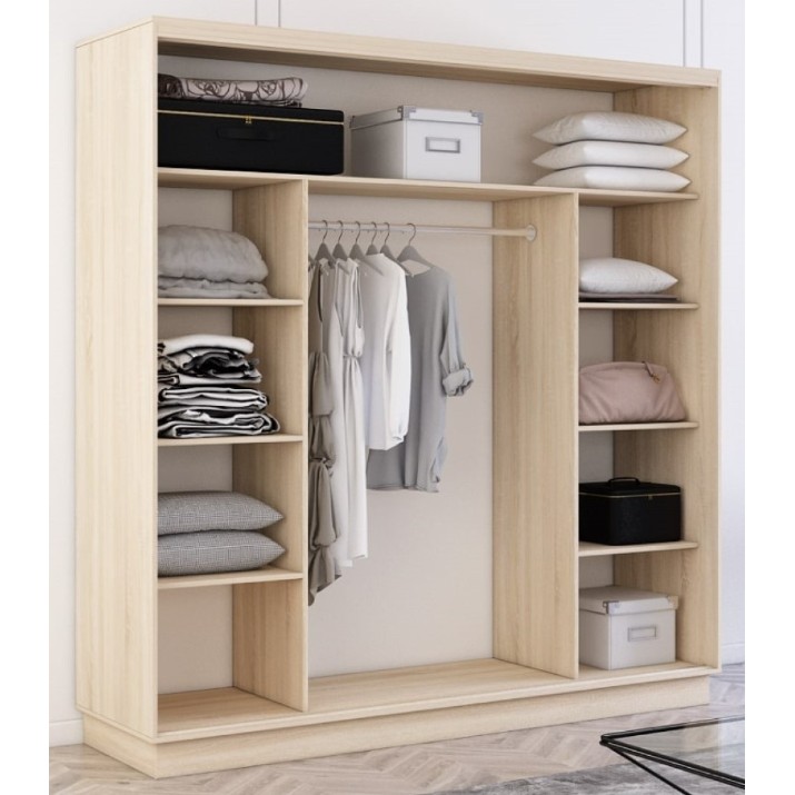 Dulap cu uşi glisante Mobildor-Lux Fox Chipboard/Mirror 230x200 Oak Sonoma (fox6738)