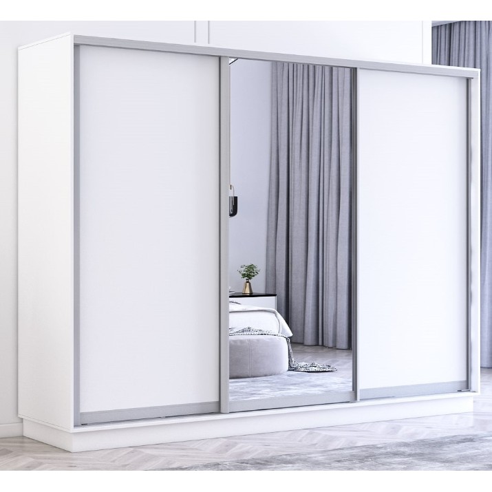 Dulap cu uşi glisante Mobildor-Lux Fox Chipboard/Mirror 350x230 White (fox7387)