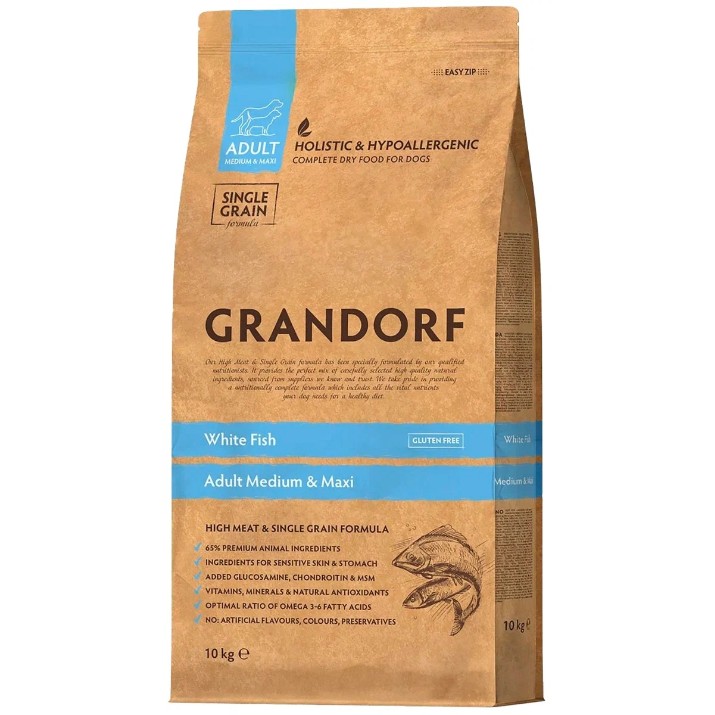 Hrană uscată pentru câini Grandorf Adult Medium & Maxi White Fish 10kg