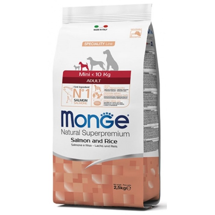 Hrană uscată pentru câini Monge XS Adult Salmon/Rice 2.5kg