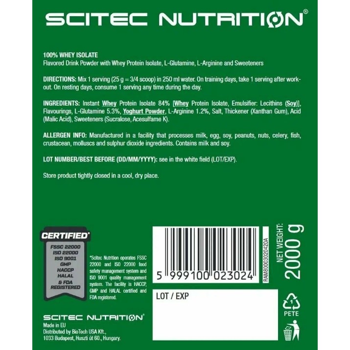 Протеин Scitec-nutrition 100% Whey Isolate 2000g Berry-Vanilla