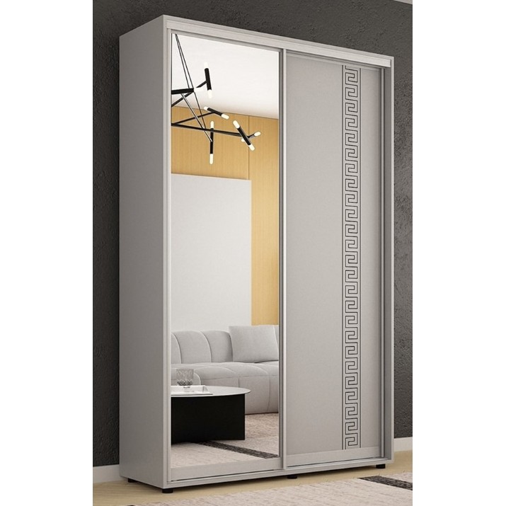 Dulap cu uşi glisante Mobildor-Lux Compact 160x220 uși glisante Oglindă + PAL cu ornament grecesc