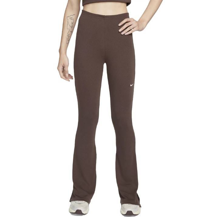 Женские леггинсы Nike Chill Knit Tight Mini-Rib Flared Baroque Brown/Sail, s.XL