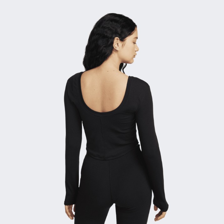 Tricou de dame Nike W Nsw Nk Chll Knt Mrib Ls Top Black/Sail, s.XL