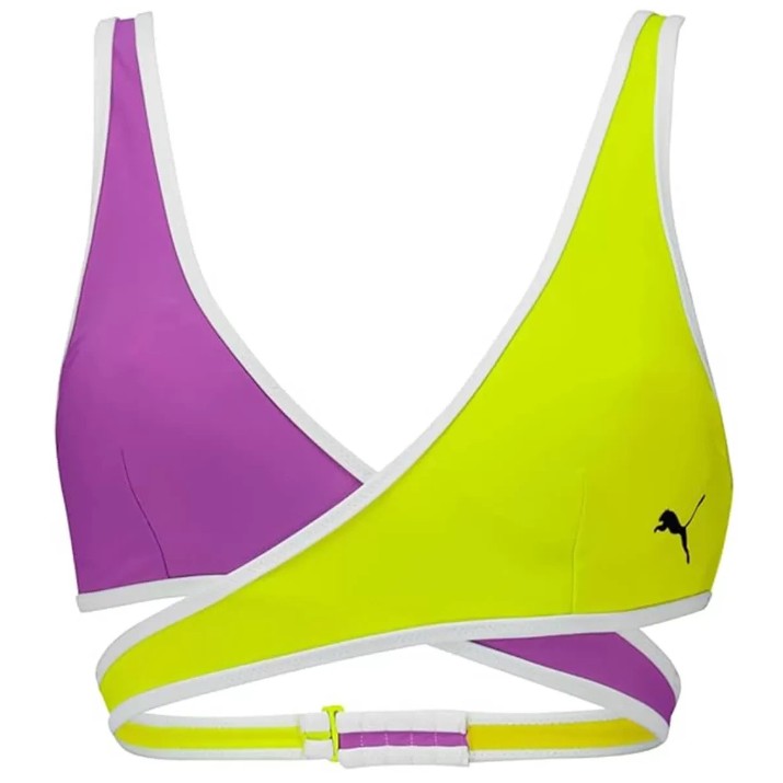 Sutien de baie Puma Swim Women Contour Plunge Top 1P Purple/Fluo Yellow, s.M