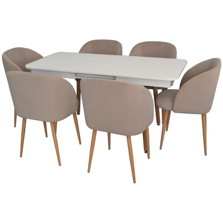 Комплект для столовой Evelin DT 432-1R Wo + 6 LC-618Wo Light Beige8 Velur