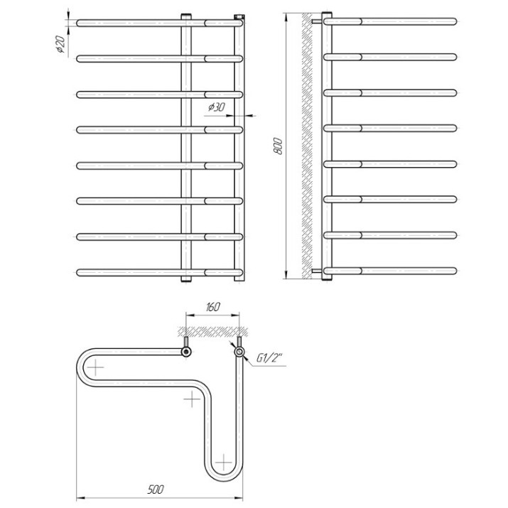Uscător de prosoape Perfetto Corner 800x500