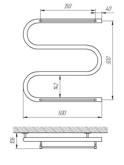 Uscător de prosoape Laris Coil E 25 CK3 w/shelves 500x500 L