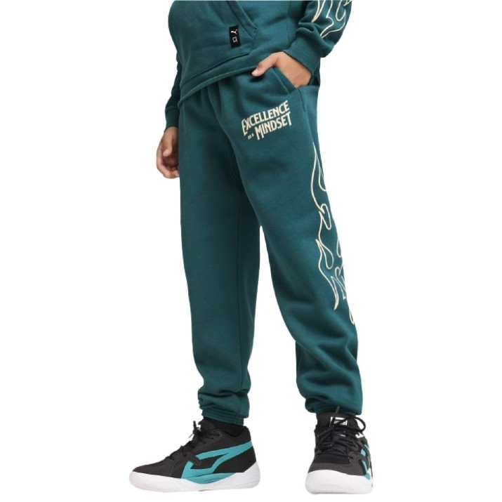 Pantaloni spotivi pentru copii Puma Basketball Caution Sweat Pants B Cold Green, s.128