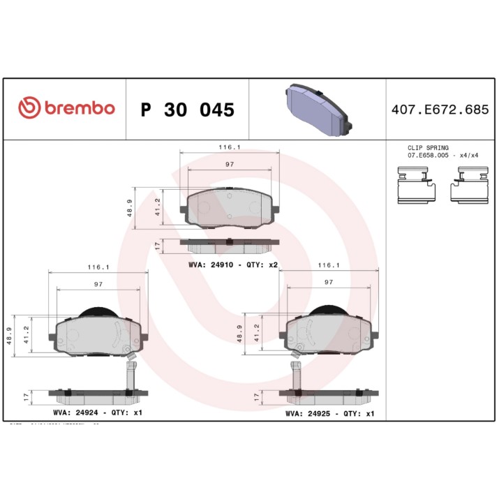 Комплект тормозных колодок Brembo P 30 045