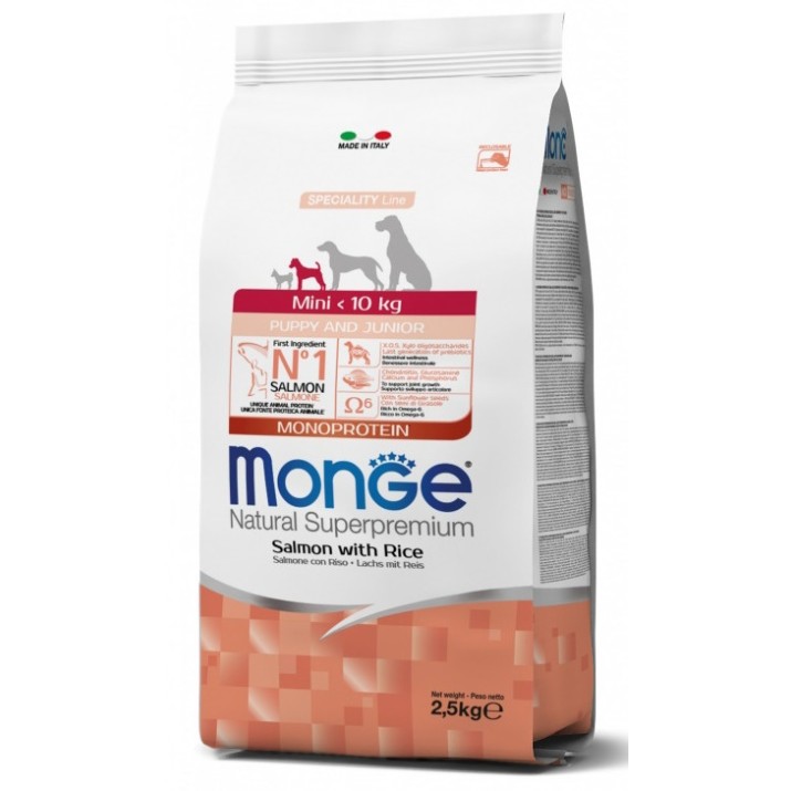 Hrană uscată pentru câini Monge Mini Puppy & Junior Salmon/Rice 2.5kg
