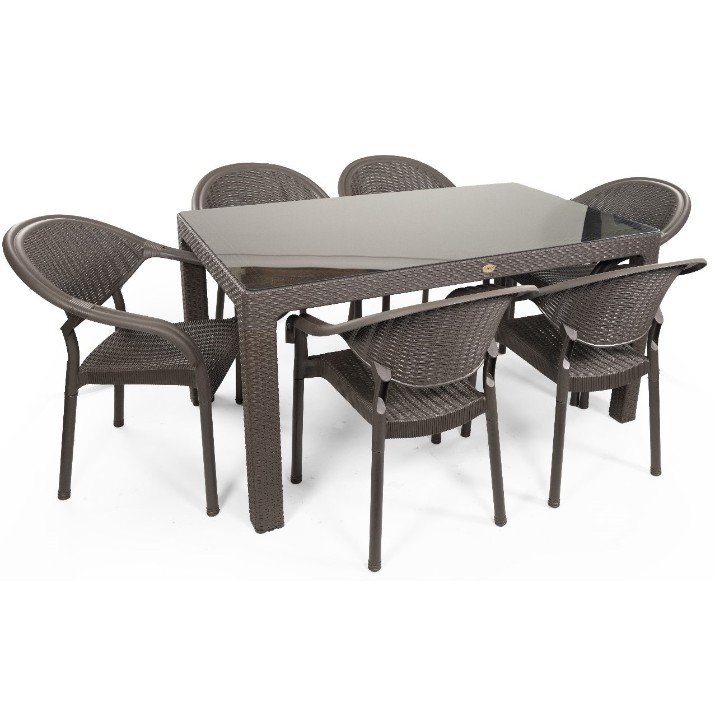 Masă Florya Garden Rattan 90x150 cu sticla Ciocolata