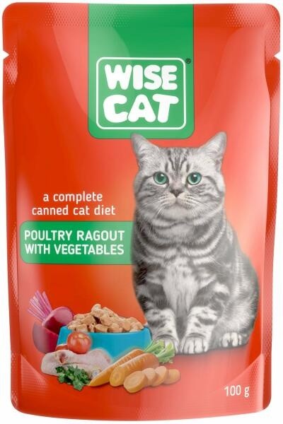 Hrană umedă pentru pisici Wise Cat Adult Cat Poultry Ragout & Vegetables 24x100g