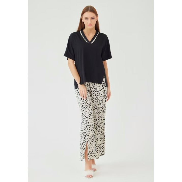 Pijama Ajoure C23623 Black/Print Leopard, s.2XL