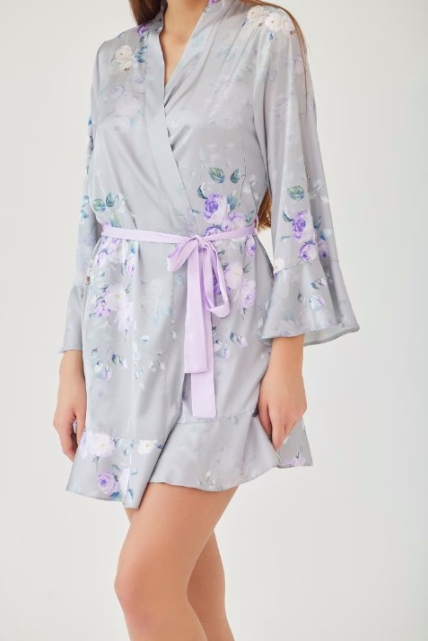 Халат Ajoure M5157 Grey/Print Flowers, s.M