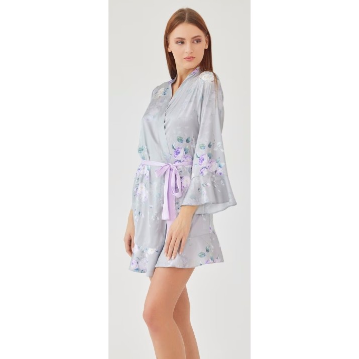 Халат Ajoure M5157 Grey/Print Flowers, s.XL