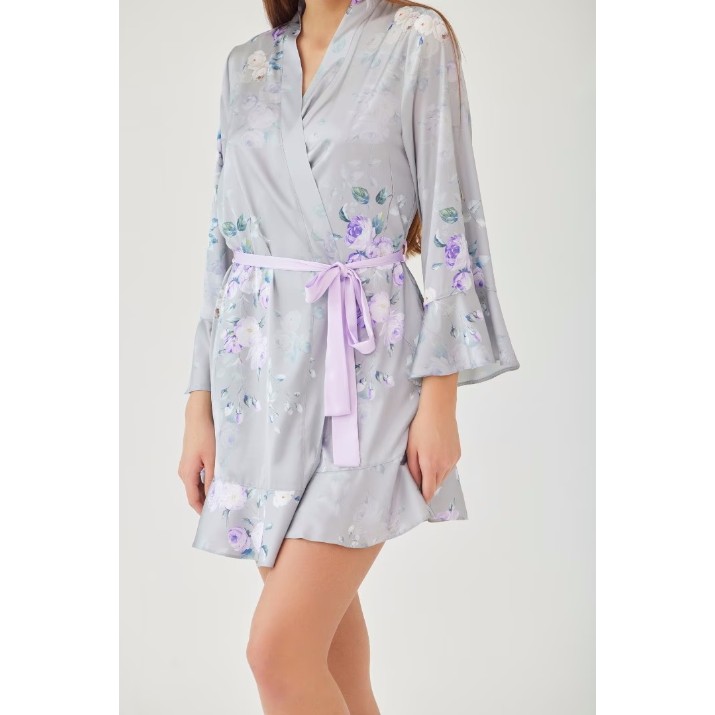 Халат Ajoure M5157 Grey/Print Flowers, s.XL