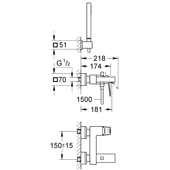 Смеситель для ванны Grohe Eurocube (23141000)