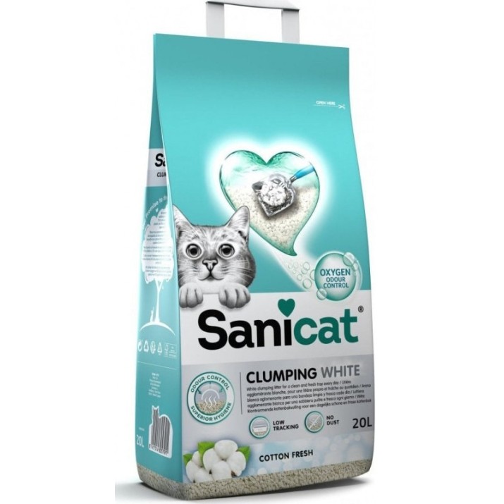 Asternut igienic pentru pisici Sanicat Clumping White Cotton Fresh 20L