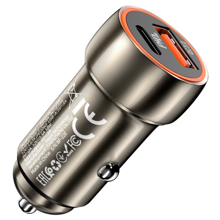 Încărcător auto Hoco Z46A Blue Whale + Type-C to Lightning Metal Gray