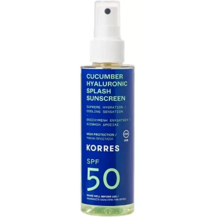 Spray de protecție solară Korres Cucumber Hyaluronic Splash Sunscreen Spray SPF50 150ml