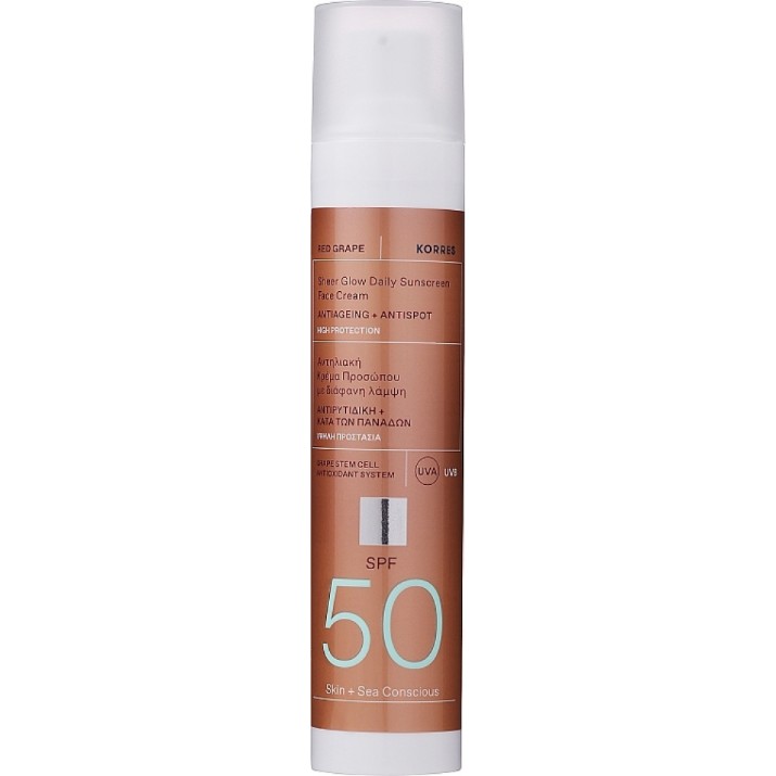 Cremă de protecție solară Korres Sheer Glow Sunscreen Face Cream Red Grape SPF50 50ml