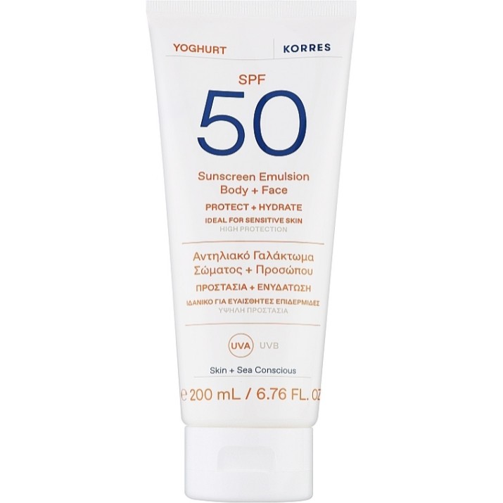 Солнцезащитная эмульсия Korres Yoghurt Emulsion Body & Face SPF50 200ml