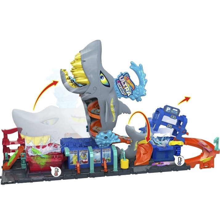 Drumul de joacă pentru copii Mattel Hot Wheels City Ultra Shark Car Wash (HTN82)