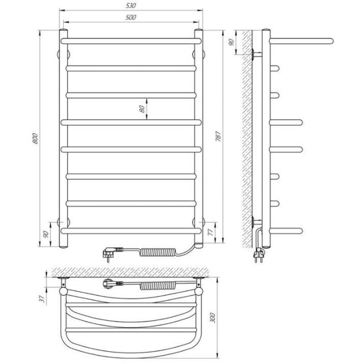 Полотенцесушитель Laris EuroMix P8 500х800 w/shelf Elektro R
