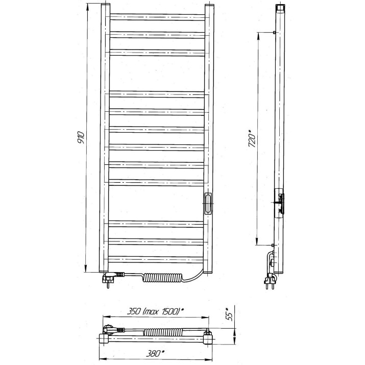 Полотенцесушитель Laris Imidj CK12 350х900 Black Elektro L