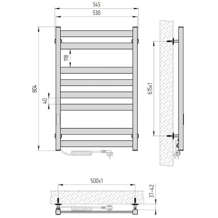 Полотенцесушитель Laris Kvatro CK8 500х800 Graphite Elektro L