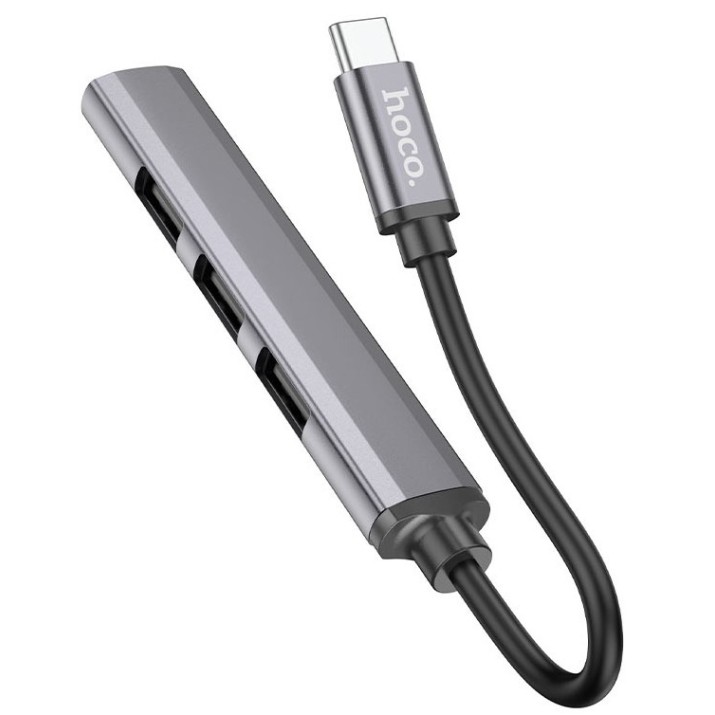 Multiplicator Hoco HB26 4in1 Type-C Metal Grey