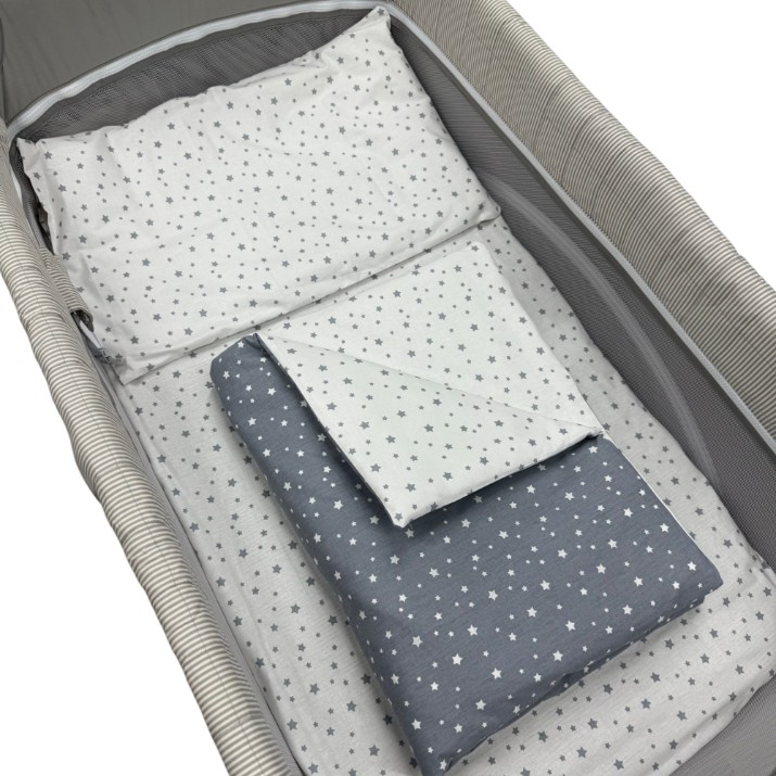 Lenjerie de pat pentru copii Holala Kids Grey Stars 5pcs