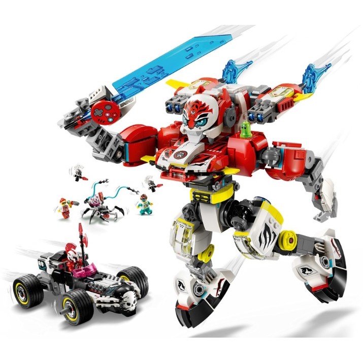 Set de construcție Lego Dreamzzz: Cooper's Tiger Mech & Zero's Hot Rod Car 71497