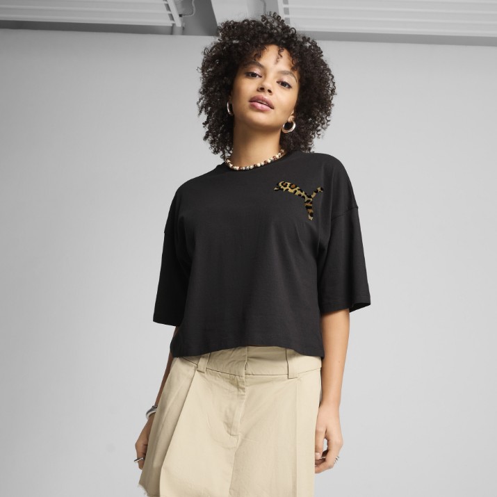 Женская футболка Puma Wardrobe Ess Leo Luxe Graphic Short Tee Puma Black, s.M