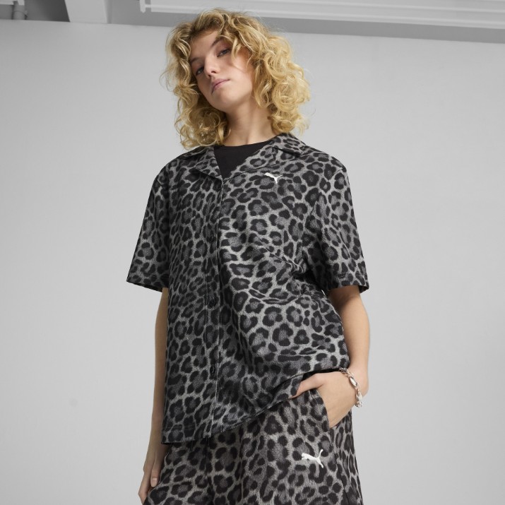 Женская рубашка Puma Wardrobe Ess Leo Luxe Relaxed Aop Shirt Wv Puma Black, s.XL